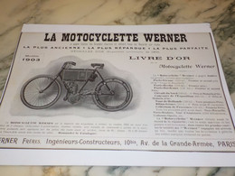 ANCIENNE PUBLICITE LA MOTOCYCLETTE  WERNER 1903 - Motos