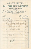 Facture Grand Hôtel Du Chapeau Rouge à Avallon - Chanut-Corniau Propriétaire 1926 - 1900 – 1949