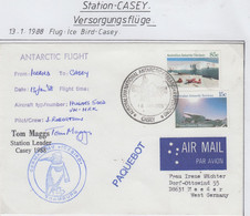 AAT Casey Antarctic Flight From Icebird To Casey 13 JAN 1988 Signature  Ca Casey  (CA188A) - Covers & Documents