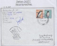 AAT Casey(TAAfF) Antarctic Flight From Casey To Hobart 5.12.2007 Signature Ca Casey 2 DEC 2007 (CA195B) - Lettres & Documents