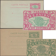 Réunion 1907 Et 1923. 2 Cartes Entiers Postaux Officiels. Timbres Bicolore Et Vert. Carte De La Réunion - Covers & Documents