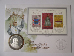 The Pope Johannes Paul II In Liechtenstein 1985 Envelope With Silver Commemorative Medal 999.9 Limited Edition 4000 Pc. - Lettres & Documents