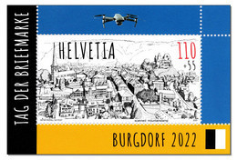 Switzerland 2022 (4/2022) Tag Der Briefmarke - Stamp Day - Journée Du Timbre 2022 Burgdorf - Church - Castle Drone  MNH - Unused Stamps