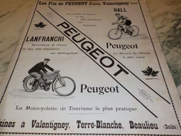 ANCIENNE PUBLICITE MOTOCYCLETTE ET BICYCLETTE  PEUGEOT  1903 - Motos