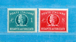 Riz) Italia * -1947-  RECAPITO AUTORIZZATO. Unif. 8-9.  MH* Calcolati Come Linguellati. - Eilpost/Rohrpost