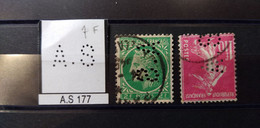 FRANCE TIMBRE 2x AS177 PERFORE PERFORES PERFIN PERFINS PERFO PERFORATION INDICE 7 - Usati