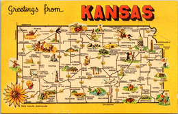 Kansas Greetings With Map Of The Sunflower State 1965 - Sonstige & Ohne Zuordnung