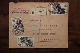 1940's Sénégal France Pour Liverpool Angleterre UK Cover AOF Colonie Air Mail Censure Registered Recommandé Reco R - Covers & Documents