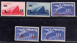 REPUBBLICA DI SAN MARINO 1947 1948 ESPRESSI SPECIAL DELIVERY VIEW SURCHARGED ESPRESSO VEDUTA SOPRASTAMPATO SERIE MNH - Francobolli Per Espresso