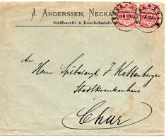 62500 - Altdeutschland / Wuerttemberg - 1892 - 2@10Pfg Ziffer A Bf NECKARSULM -> CHUR (Schweiz) - Covers & Documents