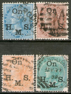 INDIA INGLESA (BRITISH) Serie X 4 Sellos Usados RESELLADOS ON H S M Años 1874-82 – Valorizada En Catálogo € 34,80 - 1858-79 Kronenkolonie