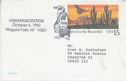 USA Postal Stationery Ca With Penguins Ca Aquarium Station Niagara Falls Oct 6 1990 (XA162) - Antarctische Fauna