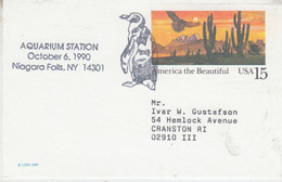 USA Postal Stationery Ca With Penguins Ca Aquarium Station Niagara Falls Oct 6 1990 (XA162) - Fauna Antartica