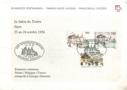SWITZERLAND - 1994-  FIRST DAY ISSUE OF MINIATURE SHEET COMMEMORATING  GEORGE SIMENON. - Sonstige & Ohne Zuordnung