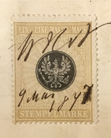 Prussia Preussen 1870s 1.50 Mark Revenue Fiscal Stamp Stempelmarke. Used On Piece Of Paper 1877 - Autres & Non Classés