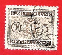 1934 (34) Segnatasse - Stemma Con Fasci Filigrana Coricata Cent. 5 - Usato - Leggi Il Messaggio Del Venditore - Taxe