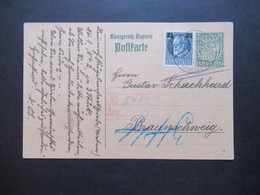 AD Bayern 1914 Ganzsache Mit Zusatzfrankatur Nach Braunschweig - Postal  Stationery