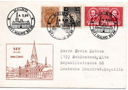 62531 - Schweden - 1955 - 10o. Volksschule MiF A Bf M SoStpl MALMOE - 50 JAHRE SFF -> DDR - Lettres & Documents