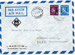 62533 - Finnland - 1952 - 20Mk Wappen MiF A LpBf HELSINKI -> Westdeutschland - Storia Postale