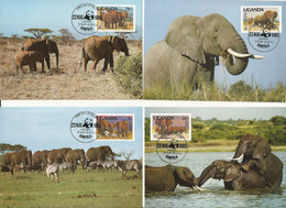 LOT 4 CARTES WWF OUGANDA ELEPHANTS D'AFRIQUE. - Cartes-maximum