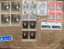 BELGIUM 2022, COVER USED TO INDIA,1996  ART, PAINTING, 1985 RAILWAY, 1990 EUROPA, ST.BERNARD ,1988 PERUWELZ , 20 STAMPS, - Lettres & Documents