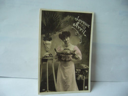 1 ER AVRIL POISSON D'AVRIL  JOYEUX AVRIL JEUNE FEMME  ET POISSON CPA 1908 - 1er Avril - Poisson D'avril