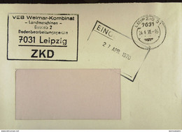 Fern-Brf Mit ZKD-Kastenst. R6 (Selten!) "VEB Weimar-Kombinat -Landmaschinen- Betrieb 2 Bodenbearb. 7031 Leipzig" 24.4.70 - Servicio Central De Correos