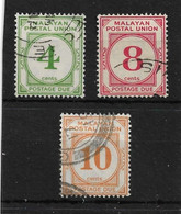 MALAYA - MALAYAN POSTAL UNION 1936 - 1938 POSTAGE DUES 4c, 8c, 10c, SG D2/D4 FINE USED - Malayan Postal Union