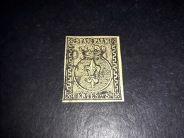 ASI019 STATI PARMENSI ANTICHI STATI 1852 GIGLIO BORBONICO 5 CENT. GIALLO FIRMATO DIENA "O" - Parme