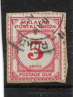 MALAYA - MALAYAN POSTAL UNION 1951 POSTAGE DUE 5c VERMILLION SG D18 FINE USED ON PIECE PERF 14 Cat £12 - Malayan Postal Union