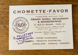 Paris 4ème * CHOMETTE FAVOR Fournitures Grands Hôtels Restaurants 21 Rue Du Renard * Carte De Visite Ancienne - Paris (04)