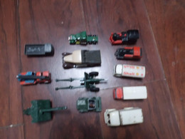 LOT DE 12 VEHICULES  CAMIONS TRAINS CANONS - MAJORETTE SOLIDO MATCHBOX CORGI 1 CANON BRITAINS L 12 Cm ETC - Otros & Sin Clasificación