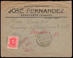 Zamora - Edi O 317 - Mat "Benavente 20/4/25" A USA + Marca Americana "No Entregado.." - Covers & Documents