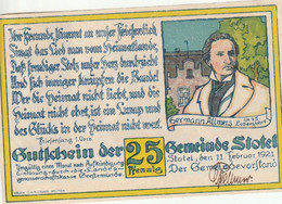 Billet De Nécessité Allemand  -  25 Pfenning  - Gutkhein Der Gemeinde Stotel 1921 - Sonstige – Europa