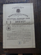 Brevet Canonnier Servant 32 Régiment D'artillerie 1914-1918 Collèges Echevinaux Nieuwpoort Diksmuide Ieper Belgique 1956 - Diploma & School Reports