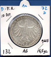 GERMANY - 10 Mark 1972 D  -  See Photos - SILVER - Km 132 - Autres & Non Classés