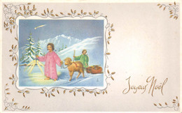 Carte Mignonette 11 X 7 Fantaisie Joyeux NOËL-Ange-Traineau-Mouton N° 4 - Autres & Non Classés
