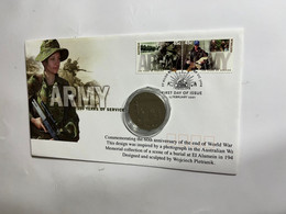 (4 M 38) Australia - 50 Cent Coin End Of WWII Coin On Army 100 Years Of Service FDC Cover 2001 (St Kilda P/m) - 20 Cents