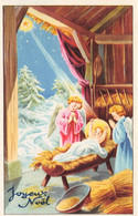 Carte Mignonette 11 X 7 Fantaisie Joyeux NOËL-Anges-Crèche-Nouveau Né-Enfant Jésus Paysage Hiver N° 5    M.D  Paris - Autres & Non Classés