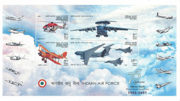 India 2007 INDIAN AIR FORCE STAMP SOUVENIR SHEET 75 YEARS PLATINUM JUBILEE MINIATURE SHEET MS MNH As Per Scan - Other & Unclassified