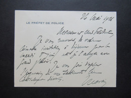 Frankreich 1926 Hanschriftliche Karte Le Prefet De Police Mit Autogramm / Unterschrift - Historical Documents