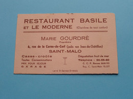 Restaurant BASILE Et Le MODERNE ( Marie GOURDRé ( Prop. ) SAINT MALO ( Voir / Zie Scan ) ! - Cartes De Visite