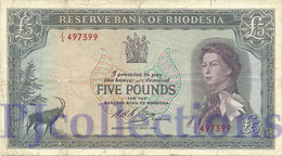 RHODESIA 5 POUND 1966 PICK 29a VF RARE - Rhodesië