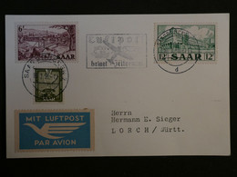 BJ6 SAAR  ALLEMAGNE  BELLE CARTE LETTRE 1956 SAARBRUCK A LORSCH +VIGNETTE   +LUFTPOST  +AFFRANCH. PLAISANT +++ - Airmail