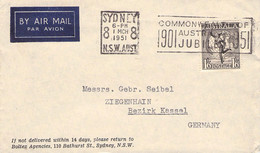 AUSTRALIA - AIRMAIL 1951 SYDNEY > ZIEGENHAIN/DE / 5-3 - Covers & Documents