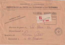 MADAGASCAR LETTRE EN FRANCHISE DE FIANARANTSUA 1937 - Covers & Documents