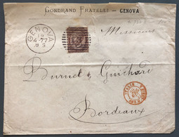 France Marque D'entrée ITALIE AMB. M. CENIS A 20.4.1877 Sur Enveloppe De Genova - (C1859) - Marques D'entrées