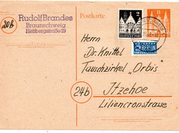 62557 - Bund - 1949 - 8Pfg Bauten GAKte M ZusFrankatur BRAUNSCHWEIG -> Itzehoe - Altri & Non Classificati