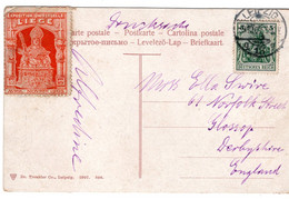 62558 - Deutsches Reich - 1907 - 5Pfg Germania EF A AnsKte LEIPZIG -> Grossbritannien, M. Aufkleber "Weltausstellung .." - 1905 – Liège (Belgique)
