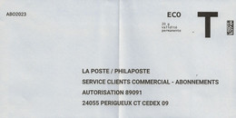 Lettre T, Eco 20g, La Poste/Philaposte, Abonnements - Cards/T Return Covers